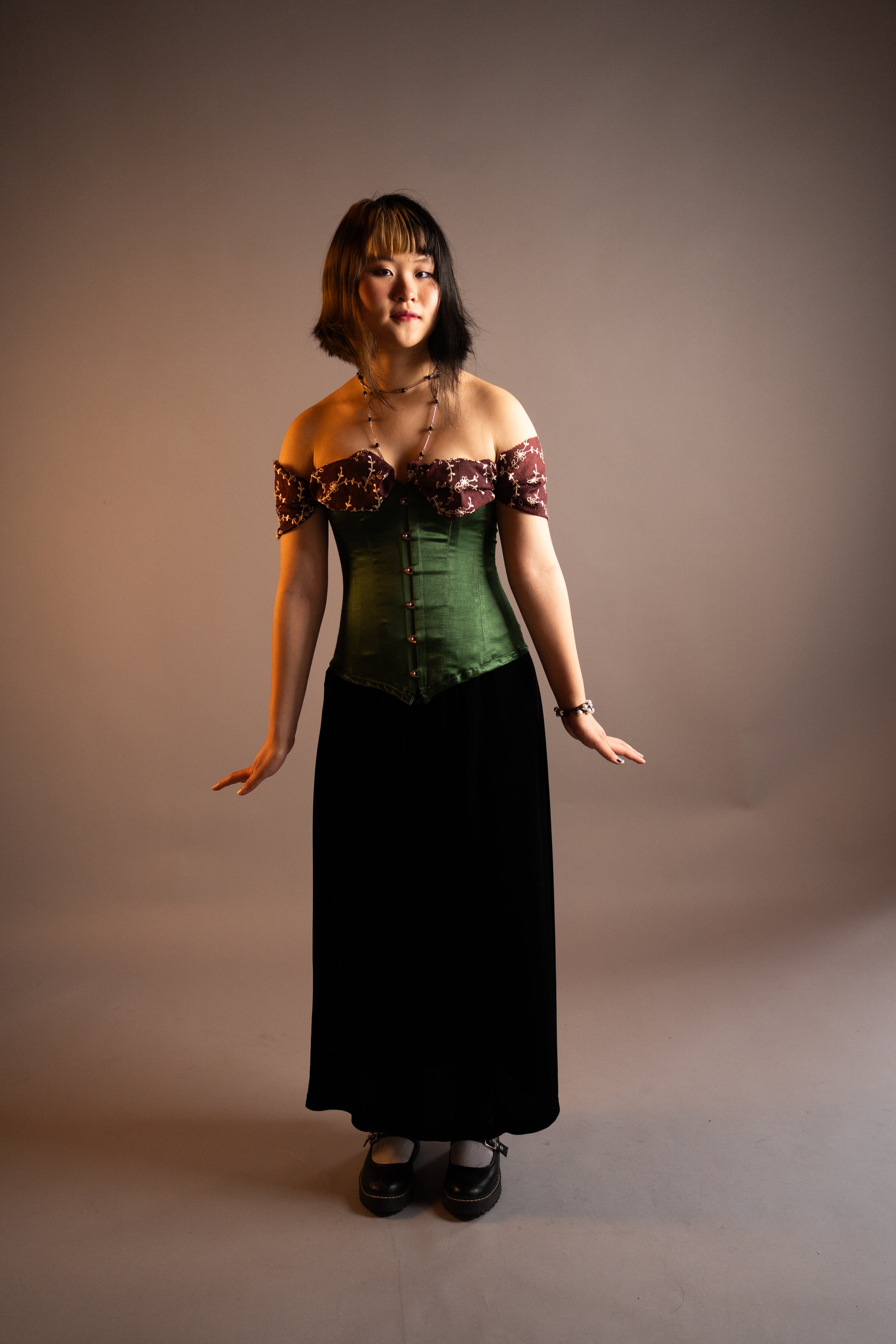 Green Silk overbust Corset