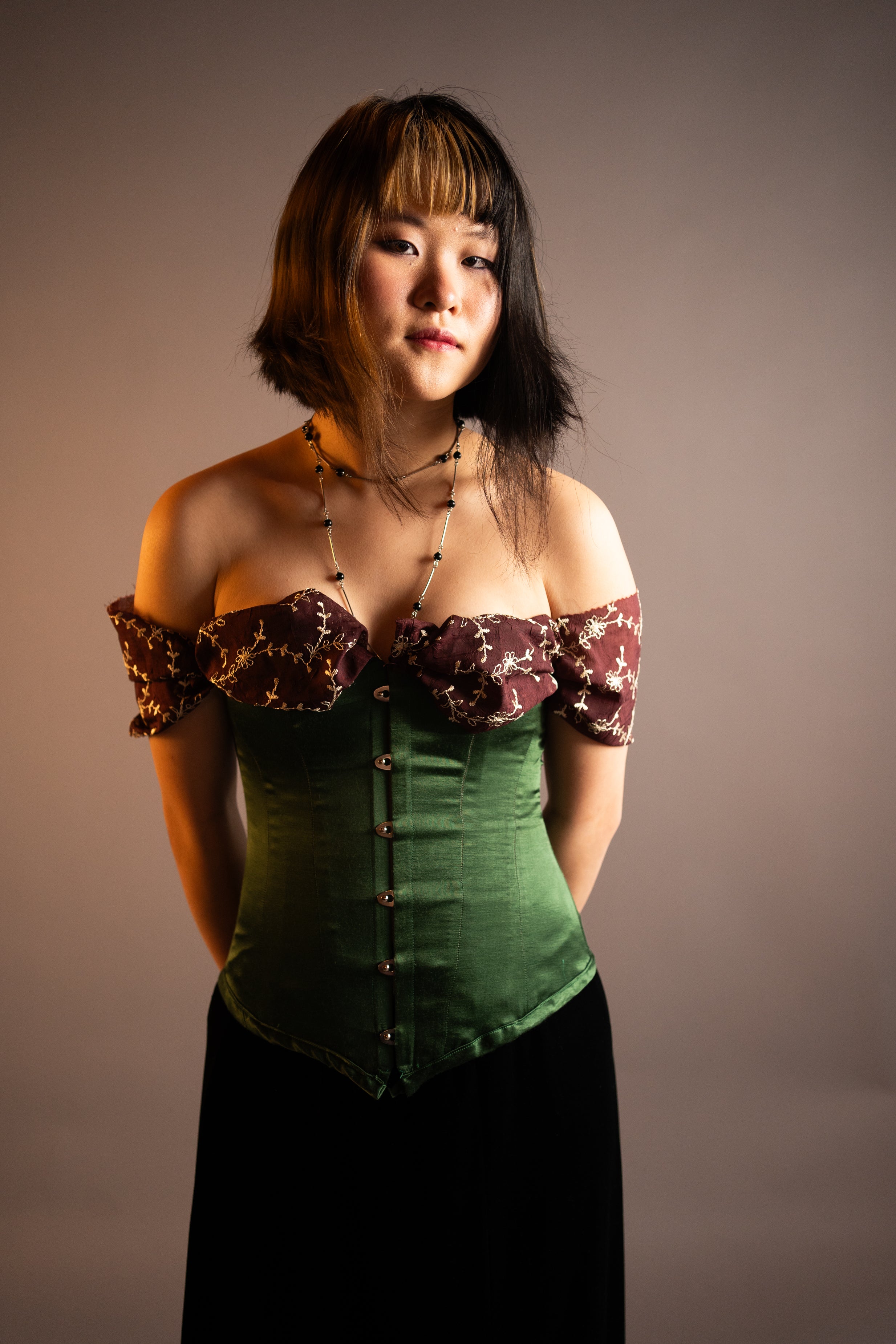 Green Silk overbust Corset