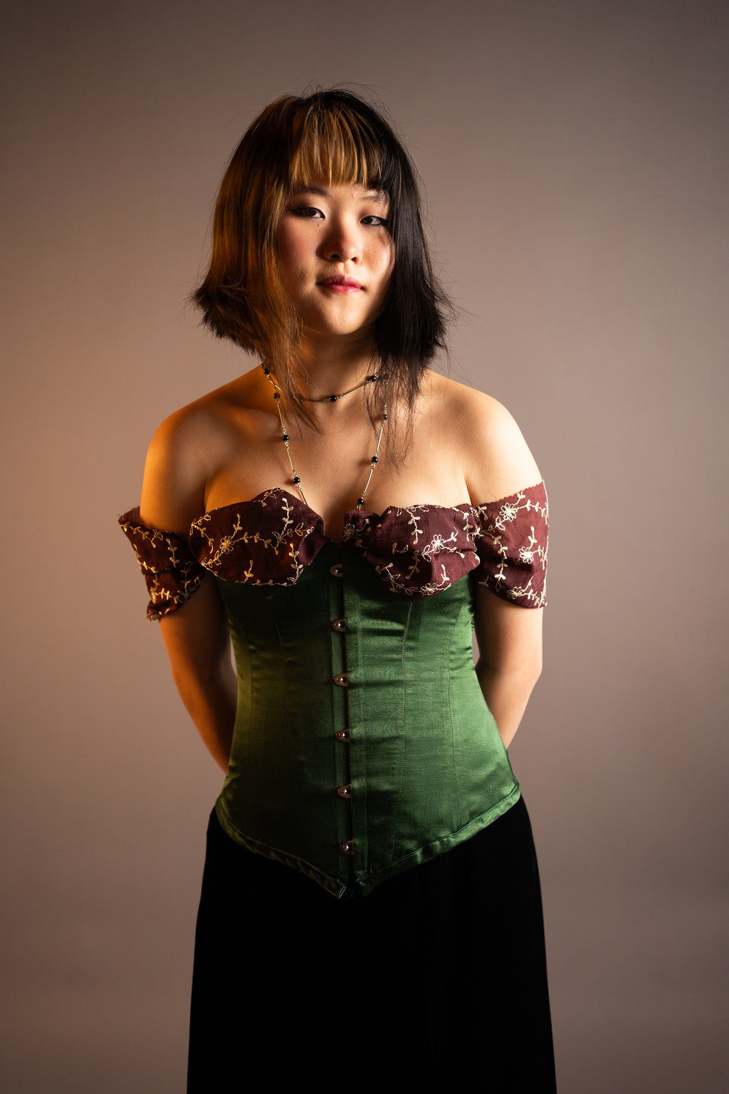 Green Silk overbust Corset