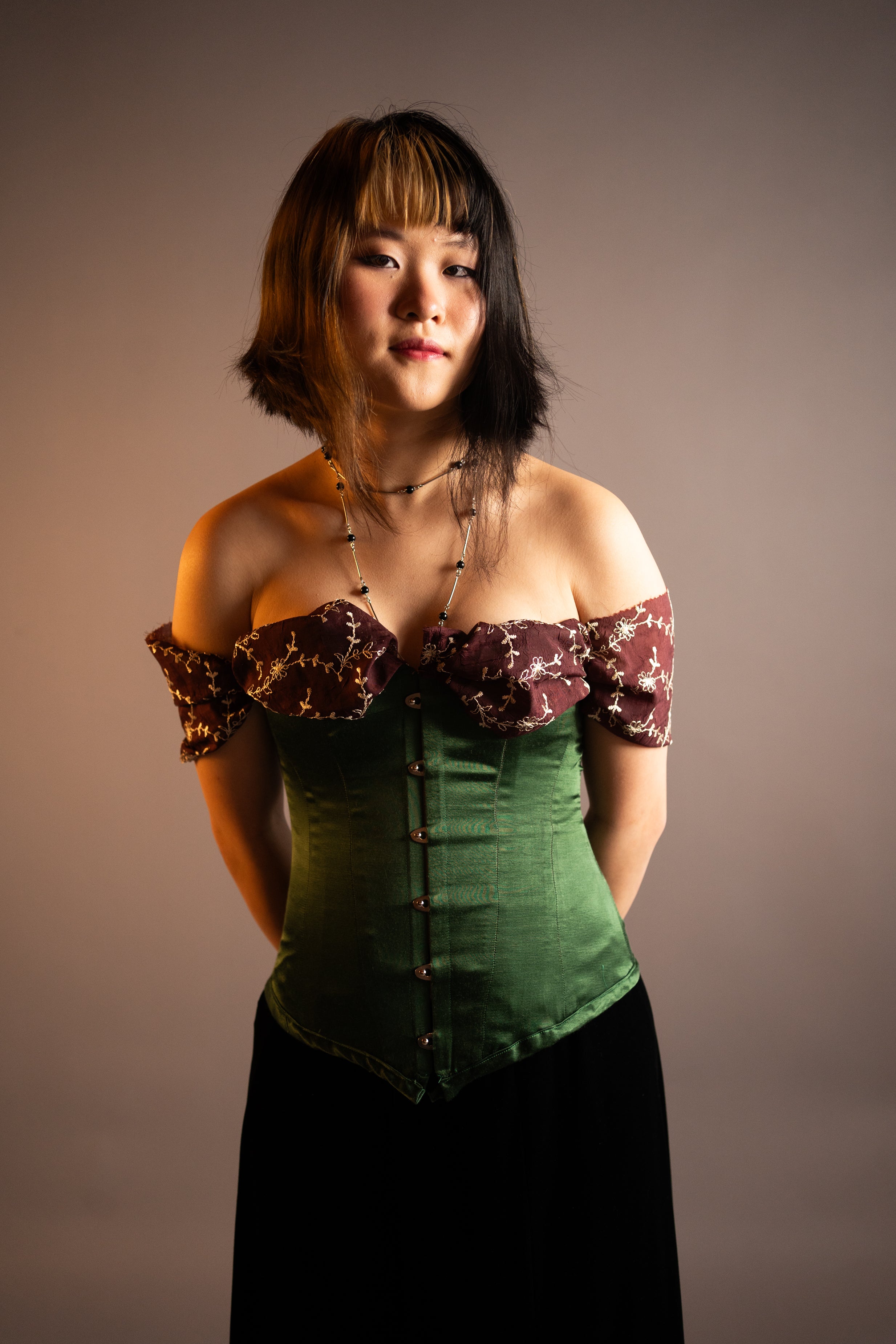 Green Silk overbust Corset