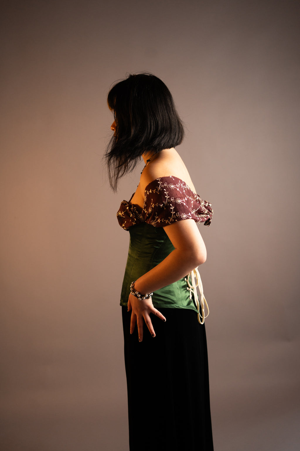 Green Silk overbust Corset