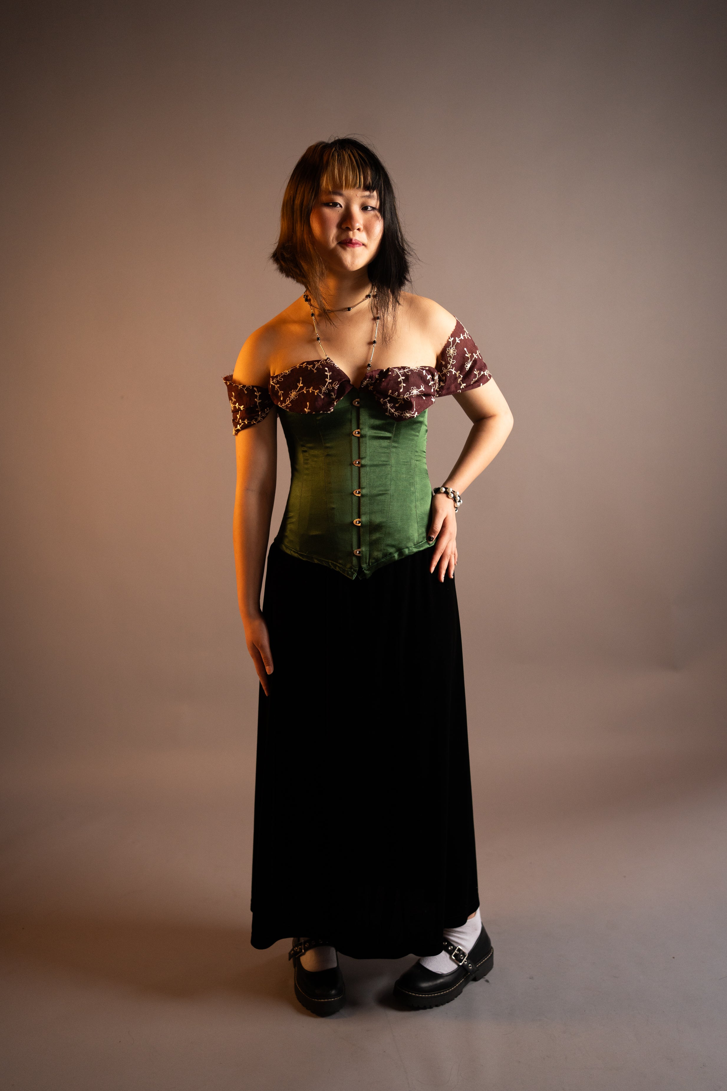 Green Silk overbust Corset